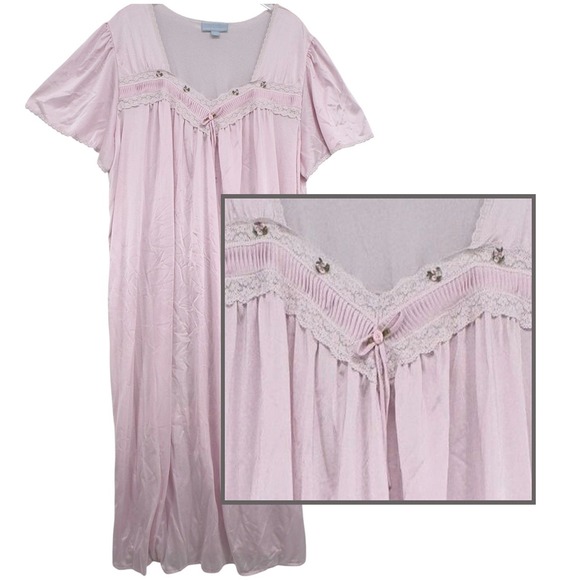 Only Necessities Womens Plus Size 3X Nightgown Pink Lace Trimmed Flutter Sleeve - Picture 1 of 8